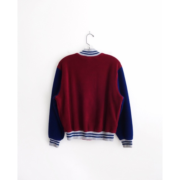 Vintage Maroon Navy Blue Fleece Baseball Jacket S - Picture 2 of 3